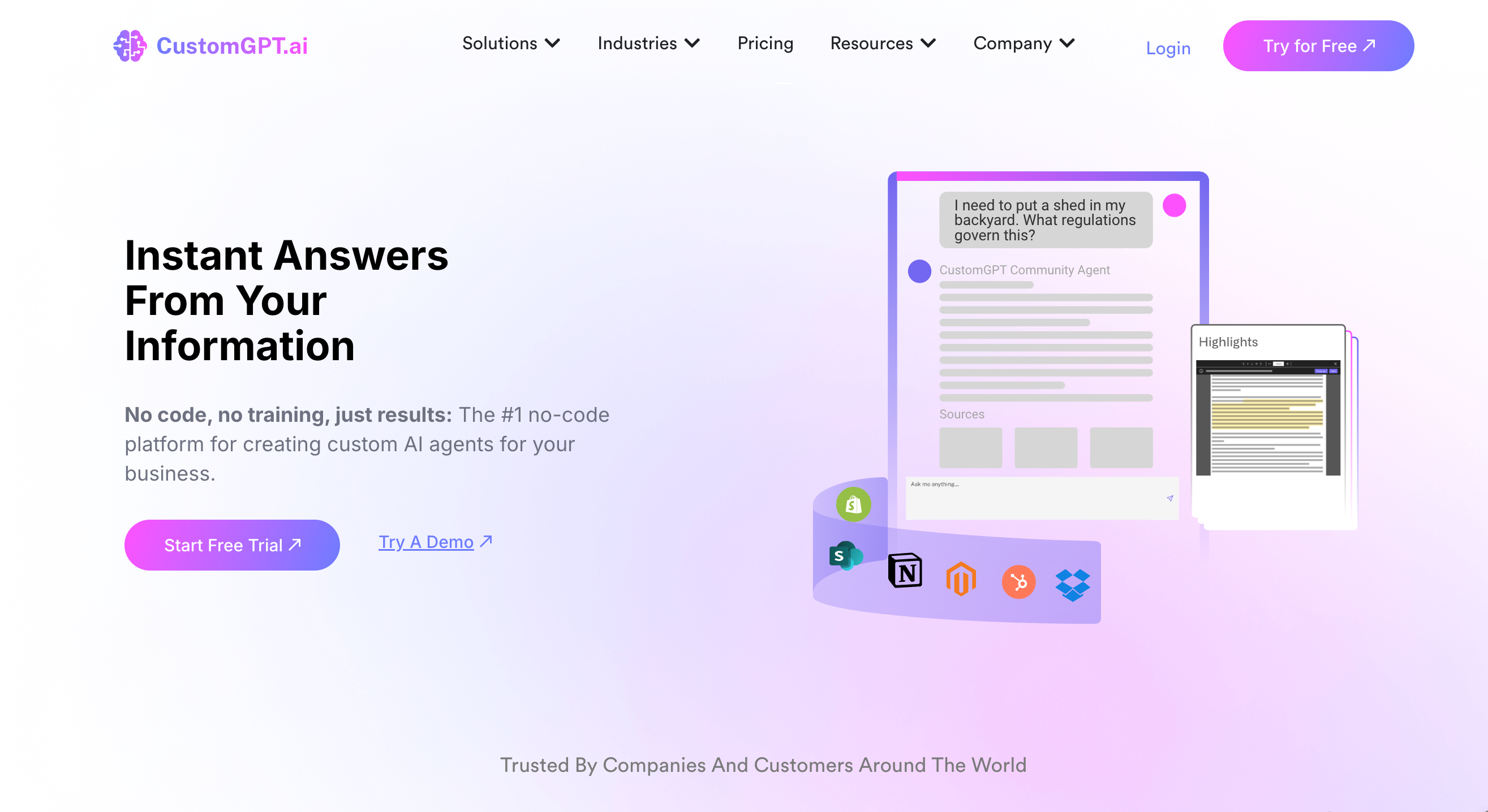 CustomGPT.ai screenshot: Homepage