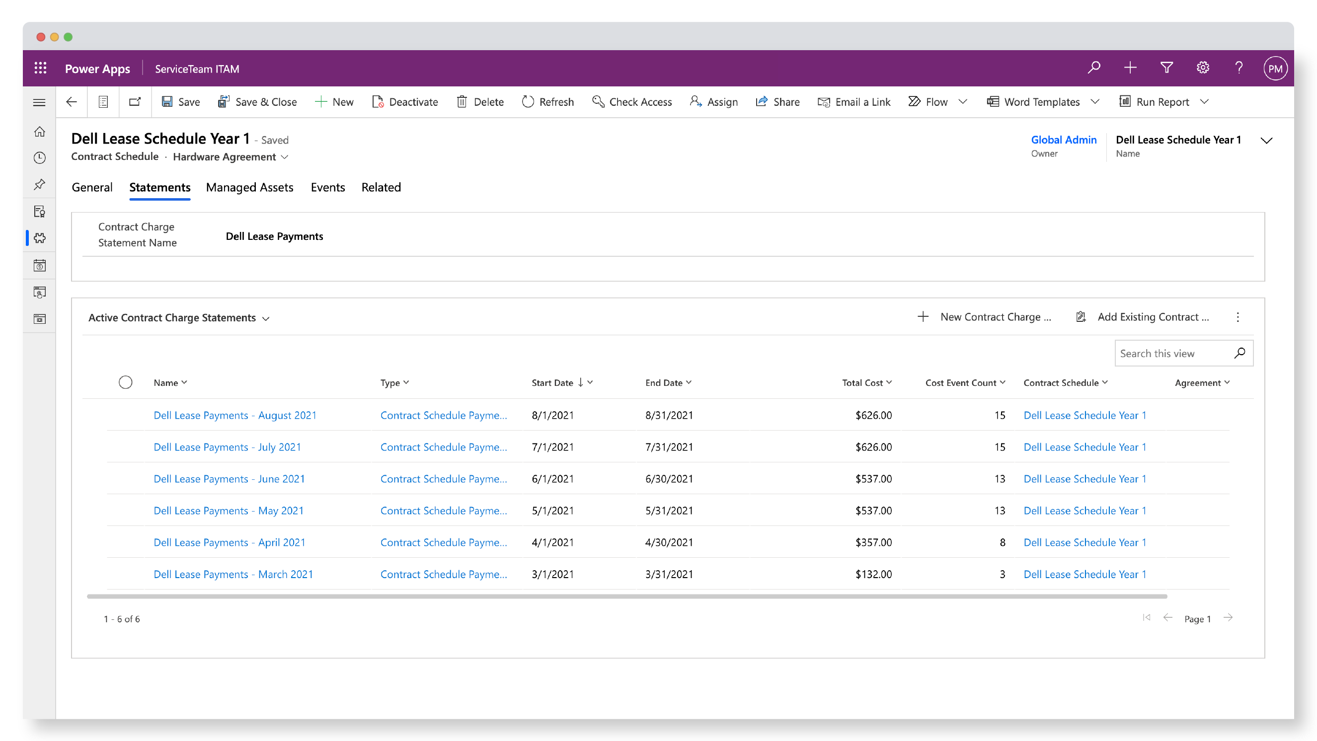 ServiceTeam ITAM Asset Cost Tracking View