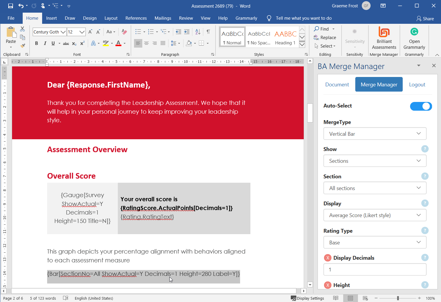 Feedback Reports are created in MS Word using Brilliant's Merge Manager addin.
