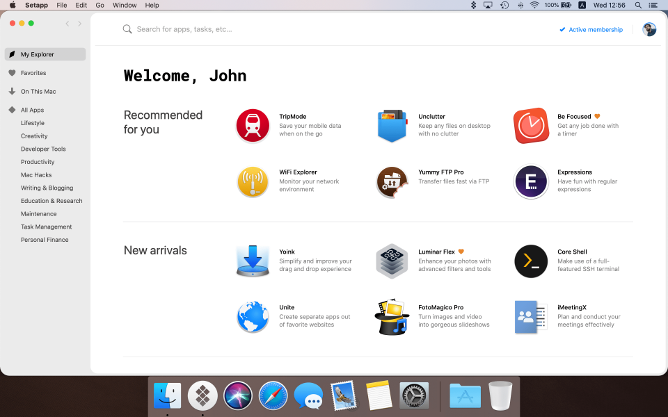Setapp dashboard screen