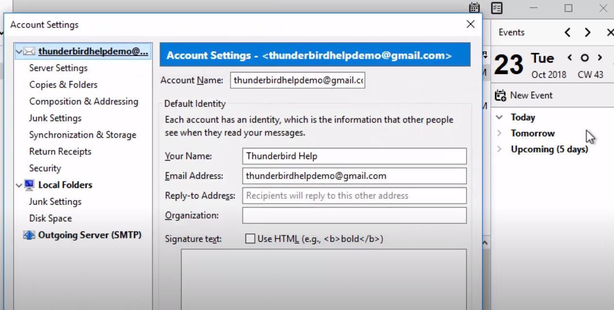 Thunderbird Software - Thunderbird account settings