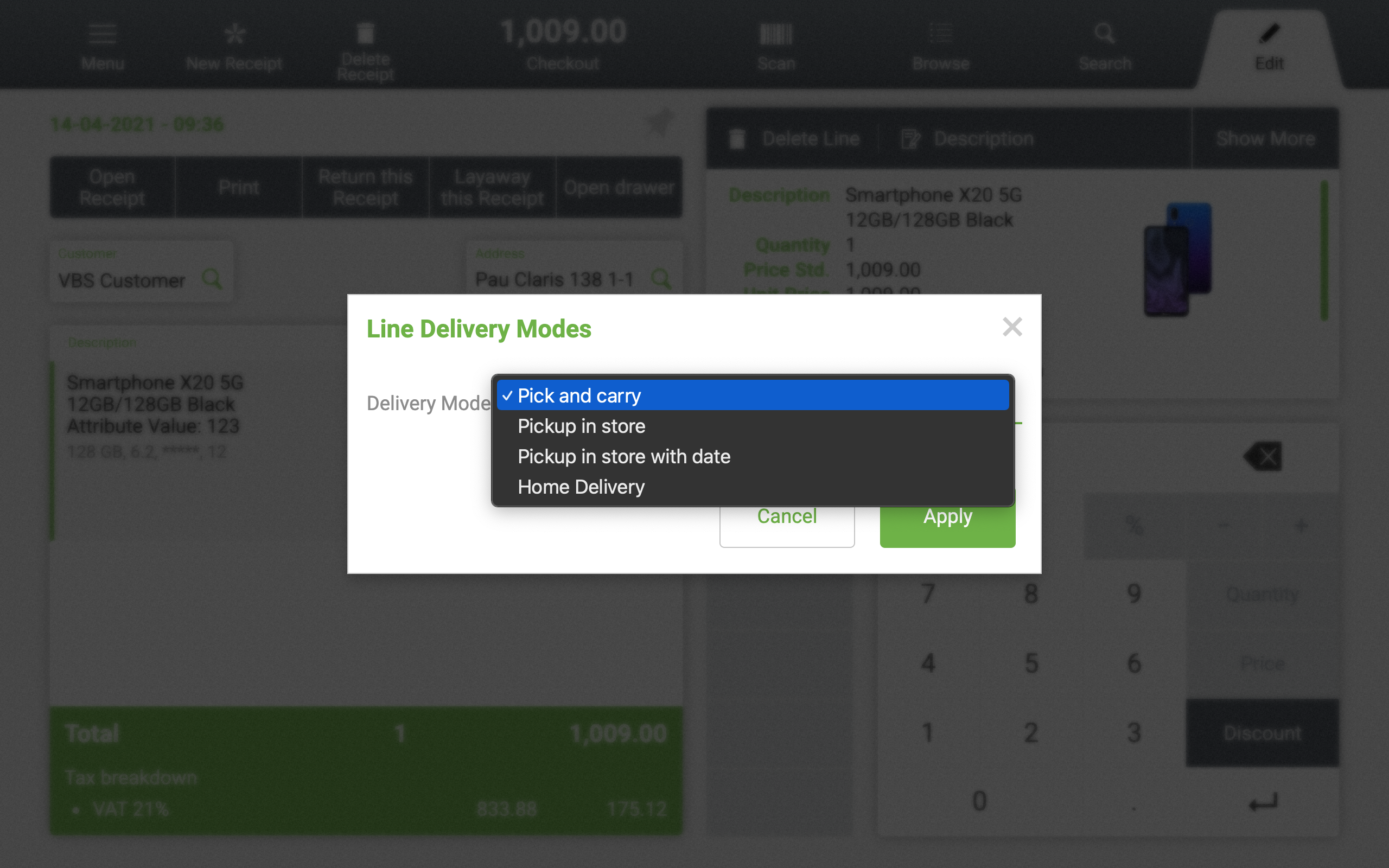 Openbravo Software - Ticket / Line delivery modes