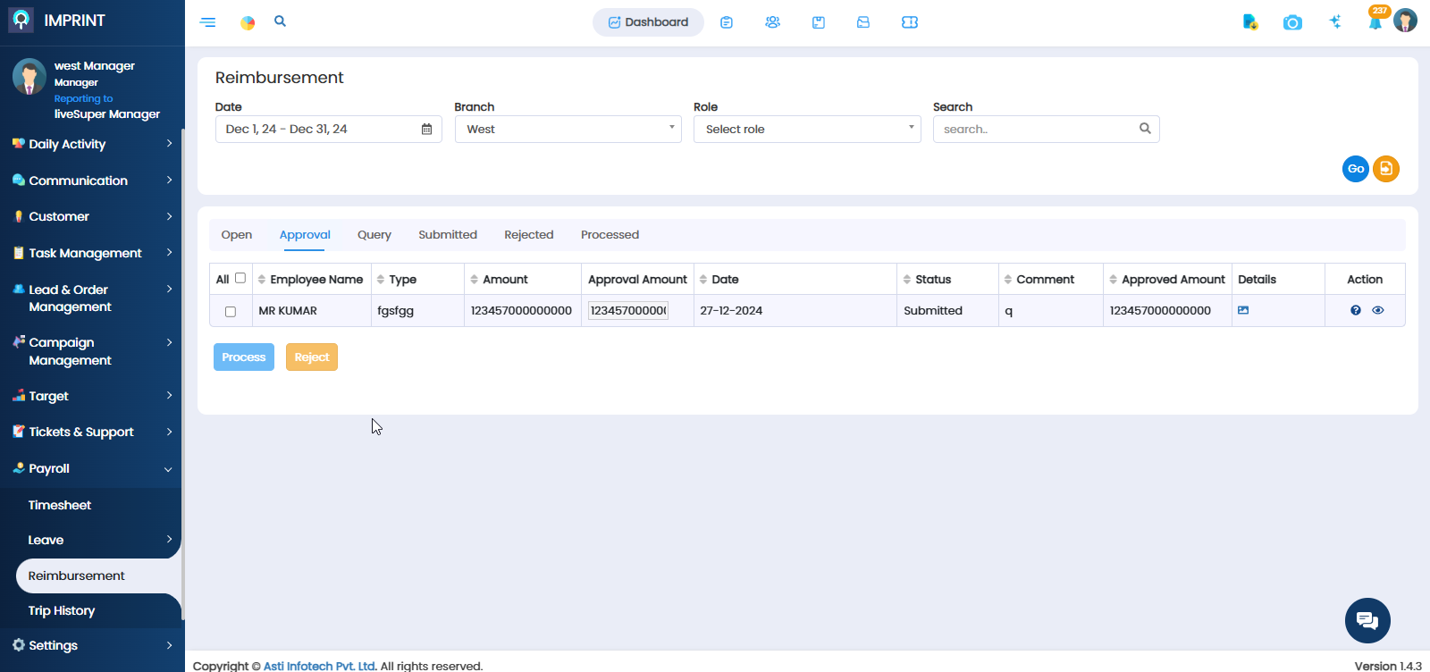 IMPRINT Software - A real-time map showcasing employee locations, route history, and geofencing alerts. The dashboard highlights check-in/check-out times and ensures workforce accountability.