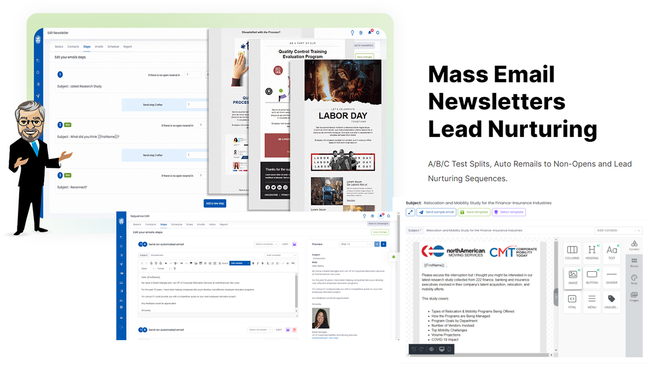 Drag and drop HTMP Email Builder for Mass Email or Lead Nurturing Campaigns