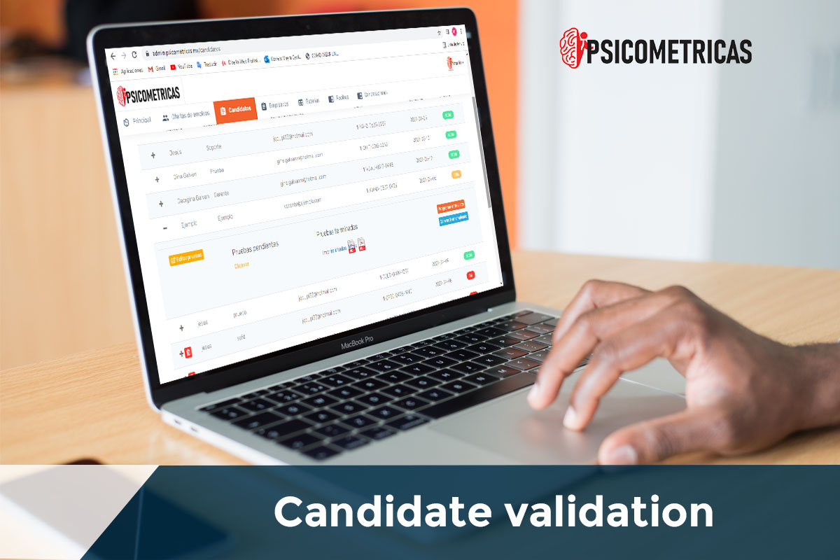 Avoid impersonation by verifying the identity of the candidate with photographs taken at random while the candidate responds to psychometric tests, which can later be compared with an initial photograph previously uploaded (by choice) by the recruiter.