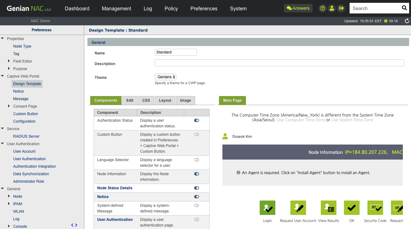 Genian NAC screenshot: Genian NAC design template