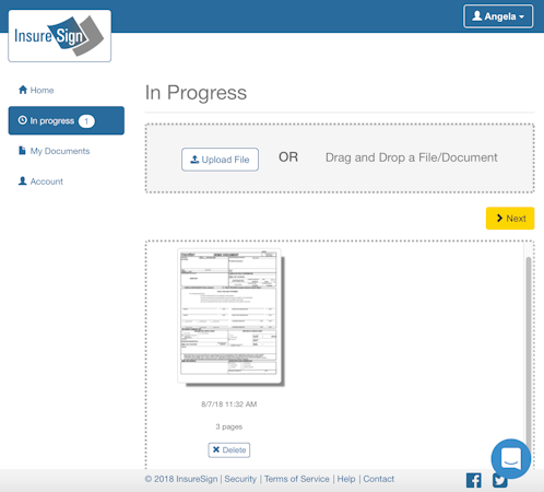 Formstack Sign screenshot: Step 1: Upload the file you'd like to get signed.
