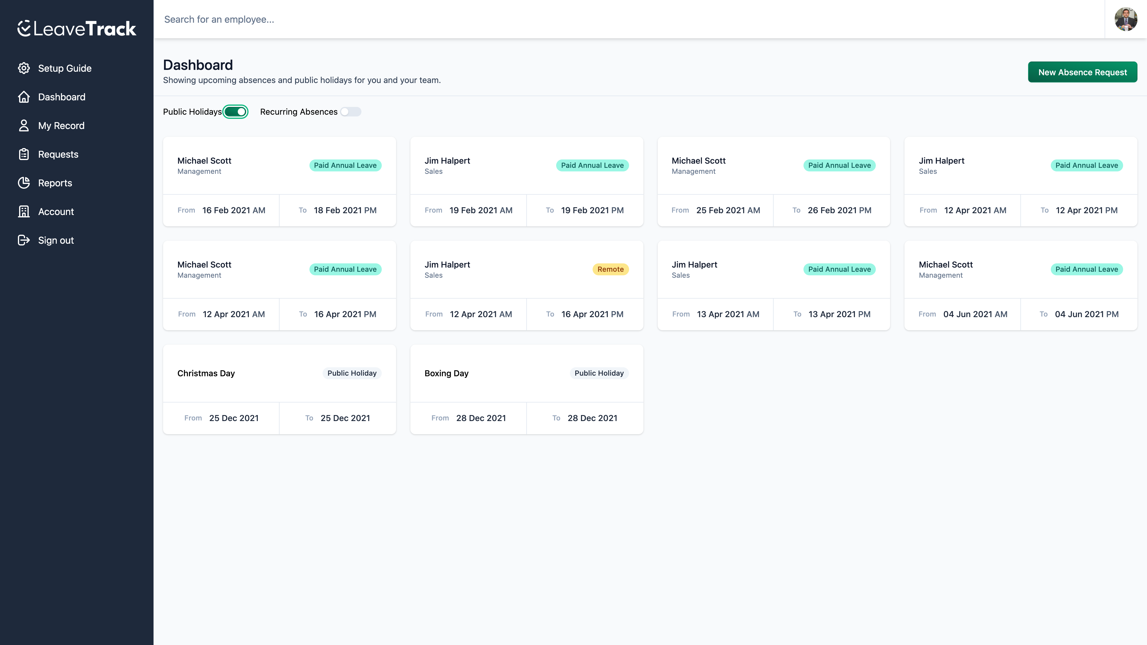 Leavetrack screenshot