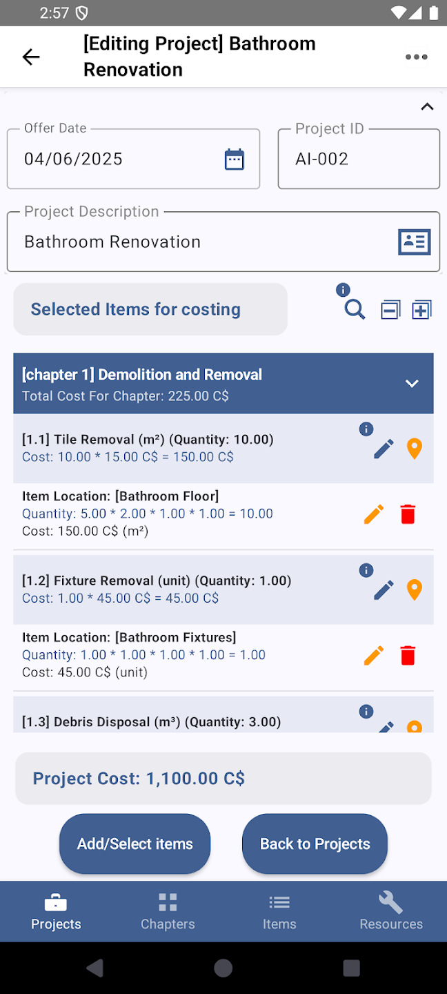Costing Wizard screenshot: CostingWizard Projects