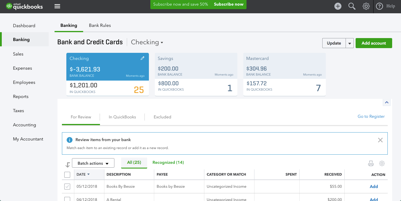 Quickbooks Online Software - Small businesses can track their banking and credit cards