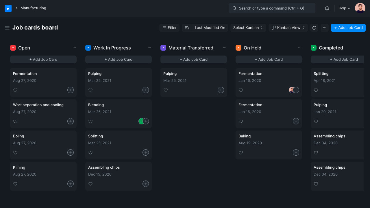 ERPNext Software - Projects, Sales Pipeline, Support Tickets, you name it. Build Kanbans for all lists in the system for a quick overview. PS: you can now activate dark mode for the whole system as well!