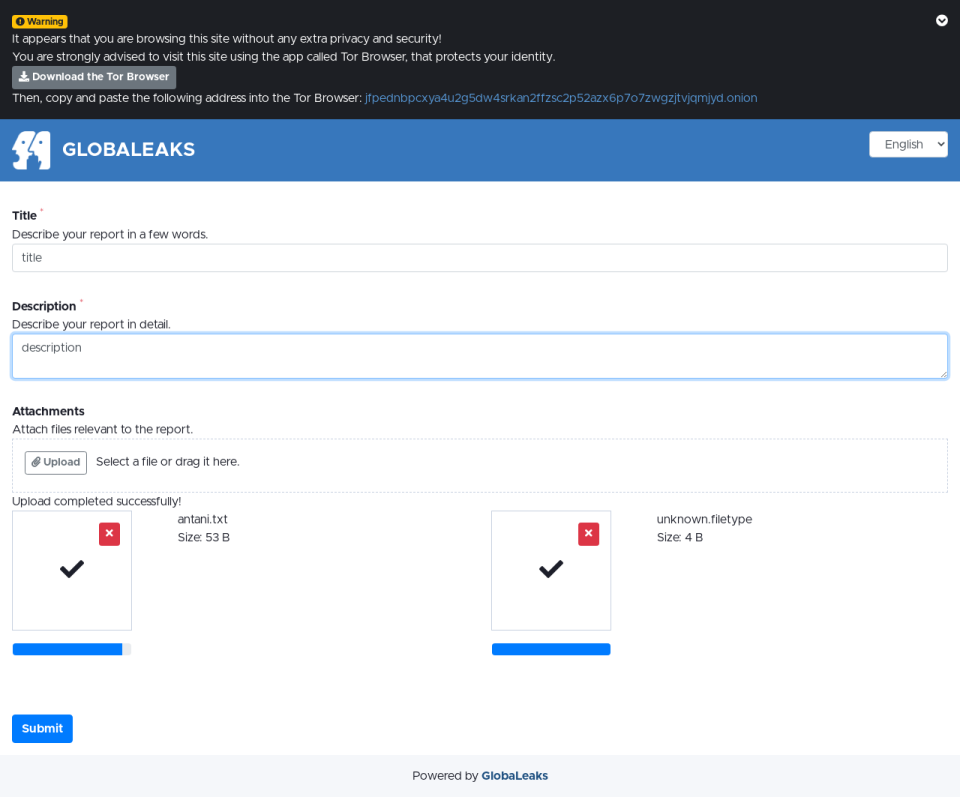 GlobaLeaks Software - GlobaLeaks form example