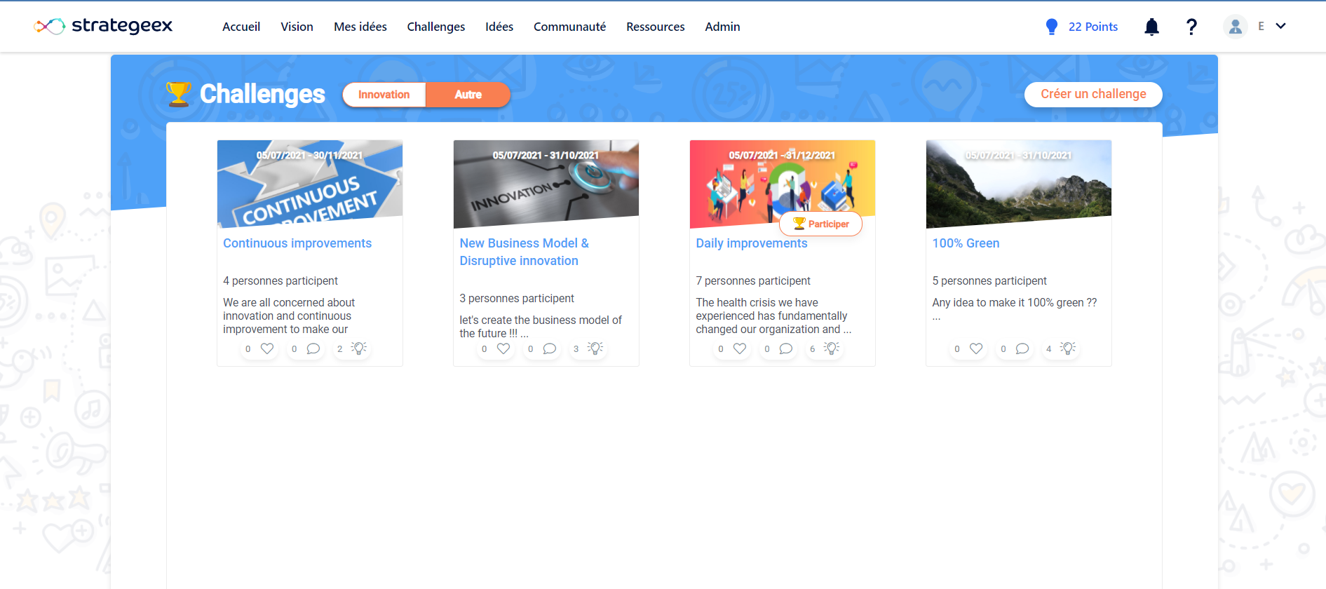 Strategeex screenshot: Strategeex challenges