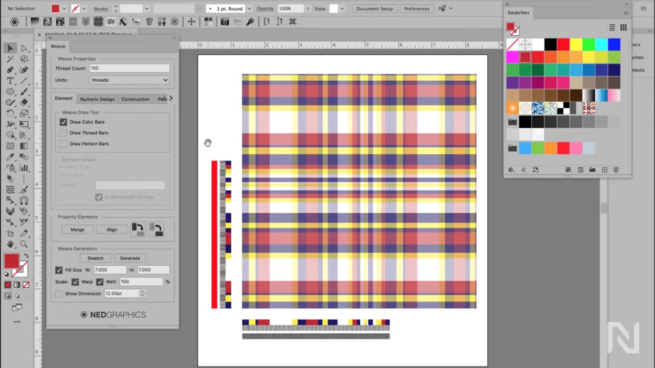 With NedGraphics Weave for Adobe® Illustrator® efficiently create woven patterns including plaids and complex dobby patterns. Weave adds functionality to Illustrator®, allowing designers to creatively develop woven constructions and recolor them.