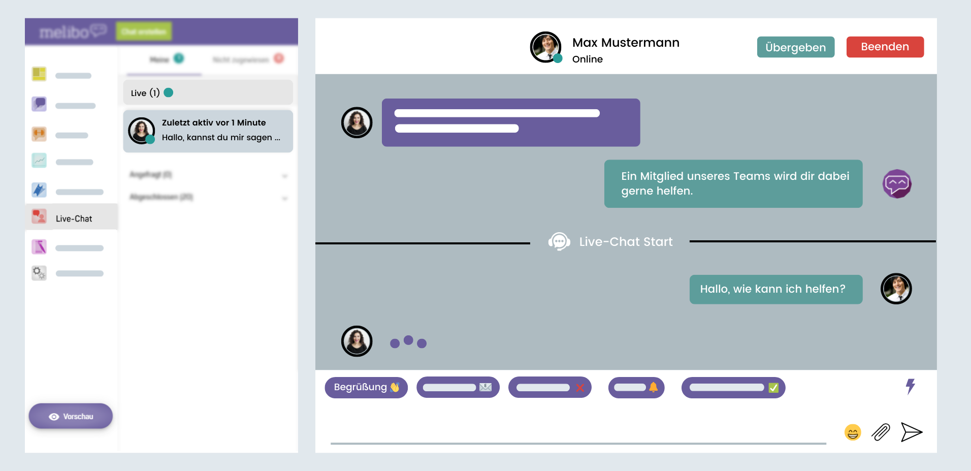 Live Chat - The live chat and melibo's chatbots are perfectly matched