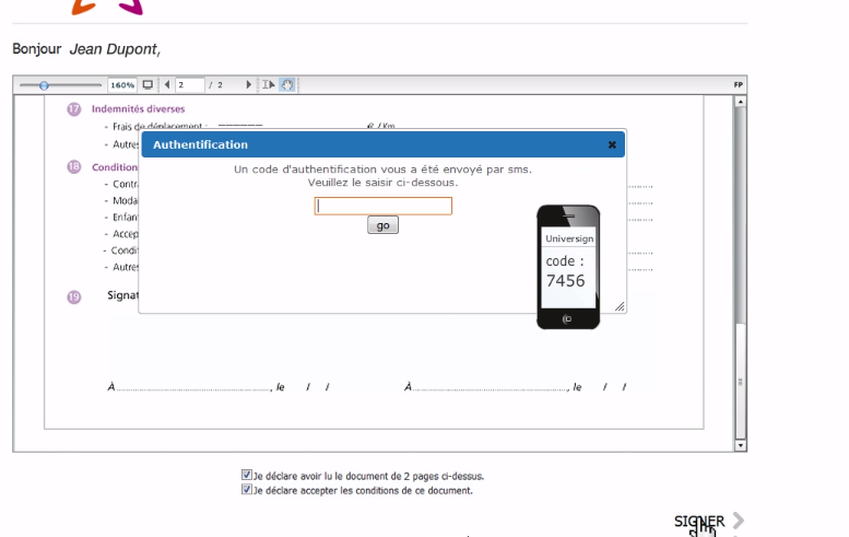 Universign screenshot: Universign authentication