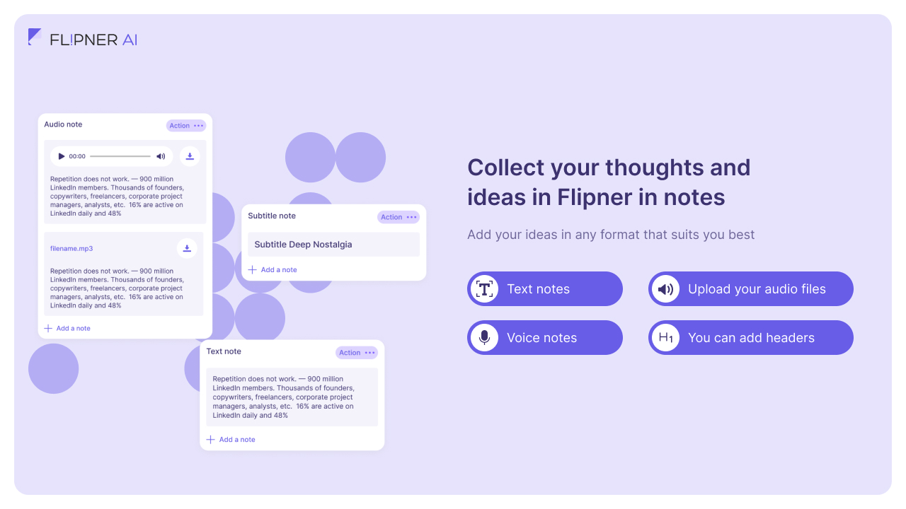 Collect your thoughts and ideas in Flipner in notes