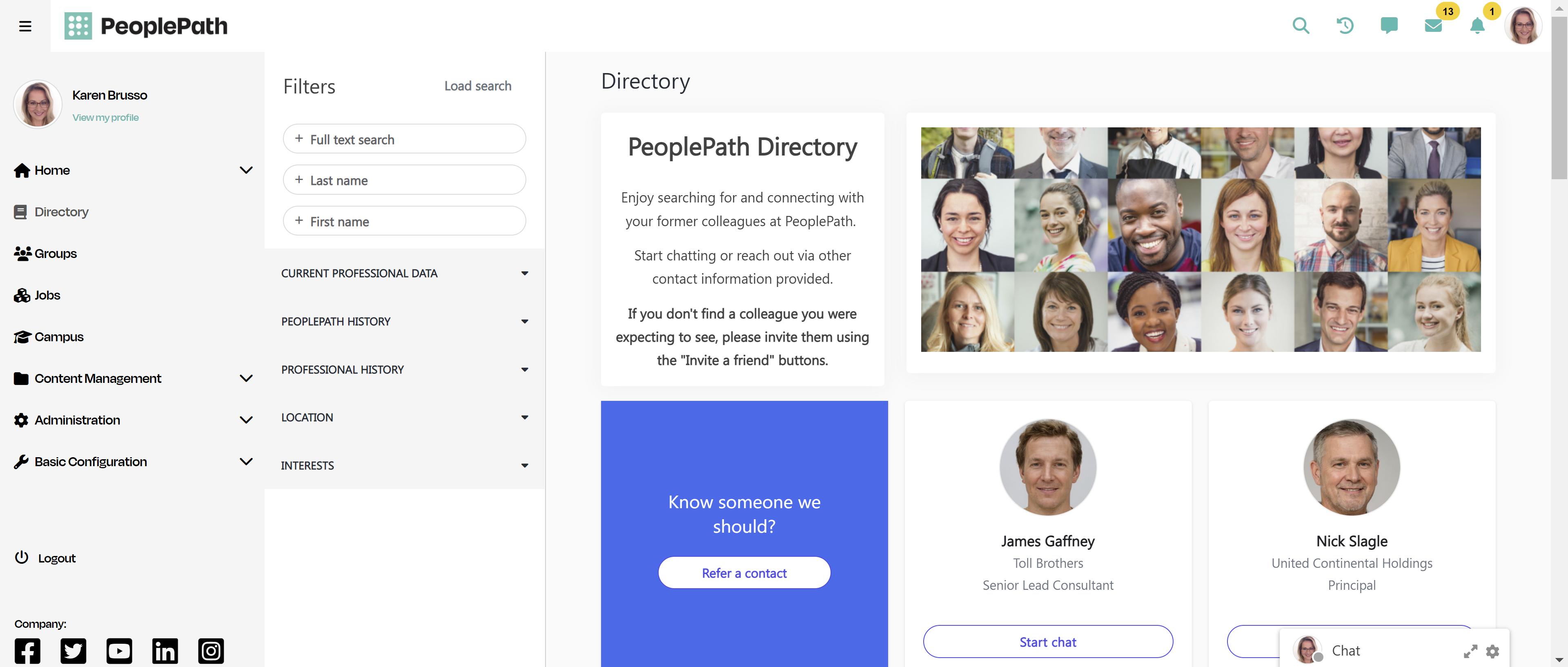 PeoplePath Corporate Alumni Software interface - Directory