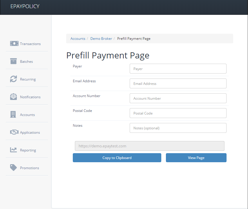 ePayPolicy prefill payment page