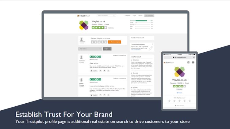 Trustpilot screenshot: Establish a trusted brand with a profile page to drive more customers