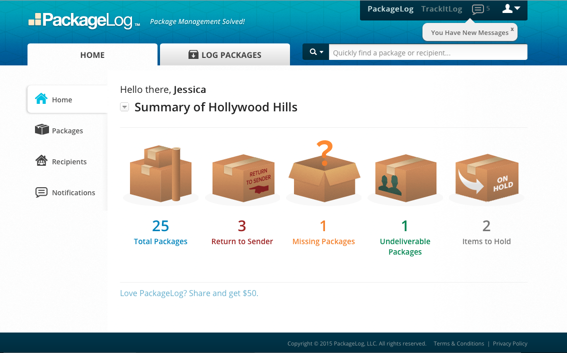 PackageLog Software - Summary view