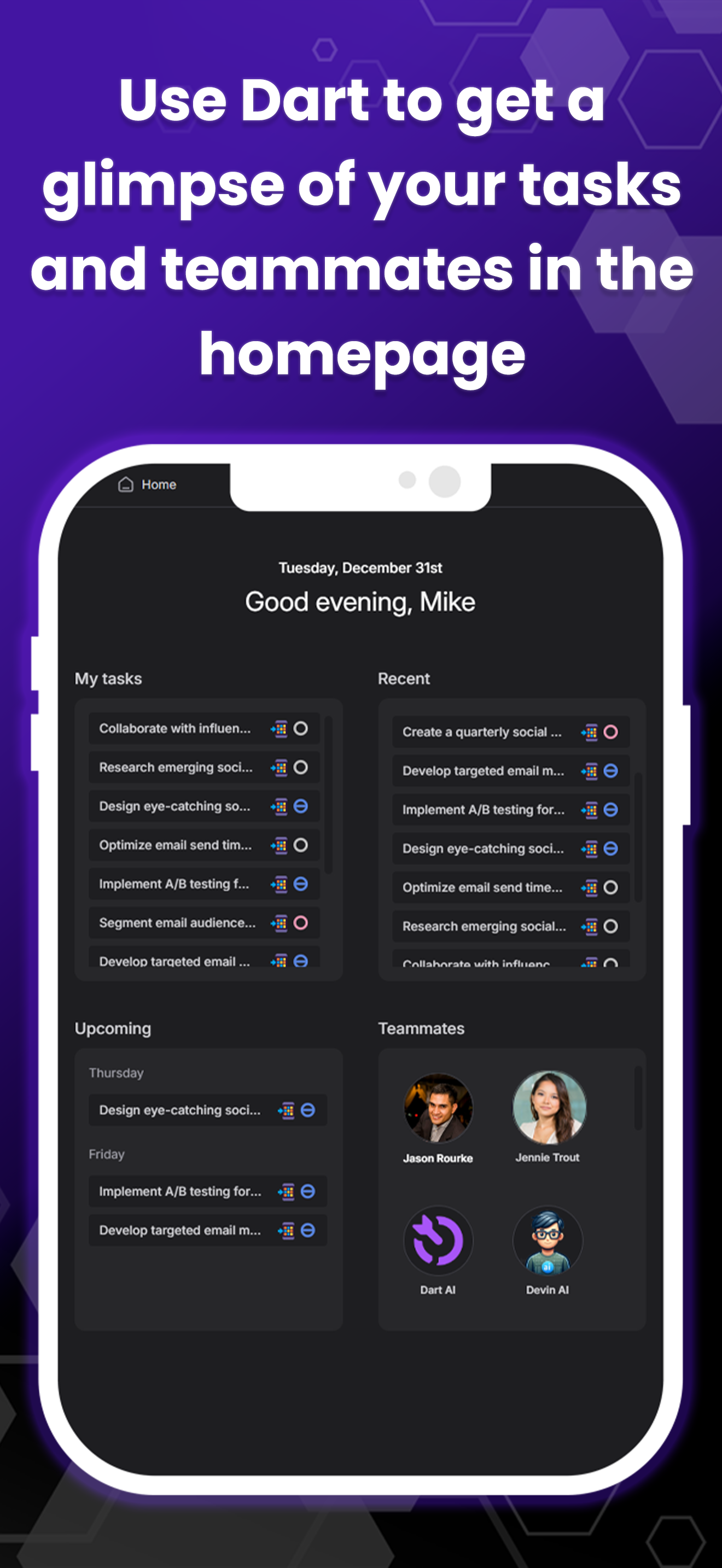 Dart screenshot: Homepage view