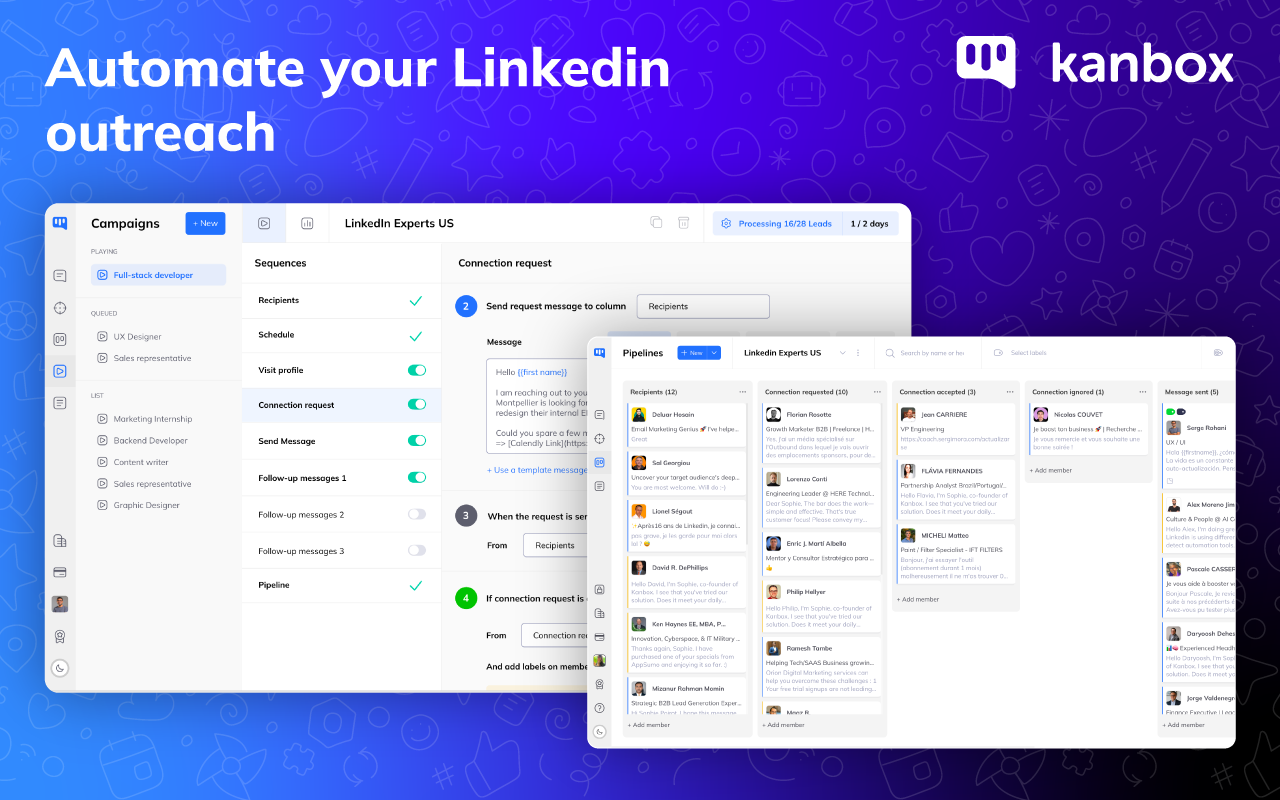 Kanbox screenshot: Linkedin Automations tool for successful prospecting campaigns
